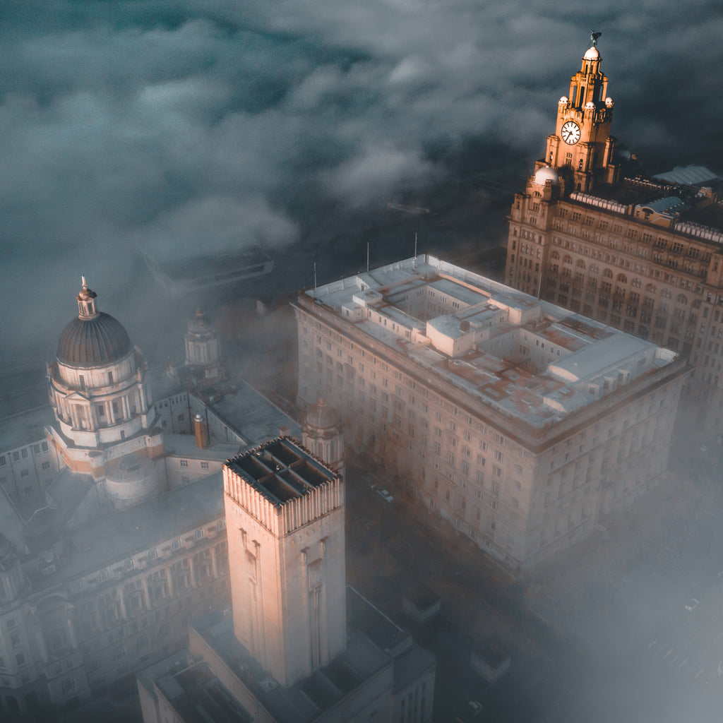 this is print of the liver building 3 graces from liverpool photographer ant clausen